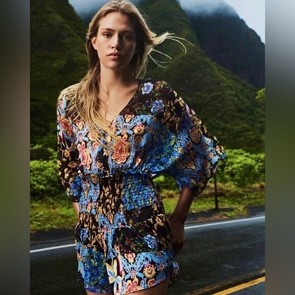 Like New Zara Multicolored Patchwork Floral Printed Shorts Romper Bloggers Fav M - Picture 1 of 7